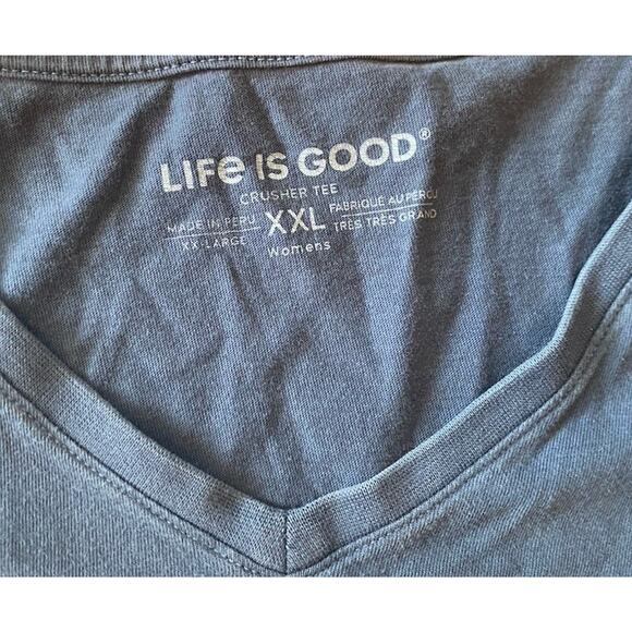 Life Is Good Crusher V Neck T Shirt Women’s XXL Blue Jay Bird on Branch Spring - Picture 2 of 7
